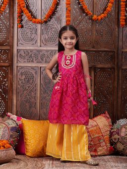 PSPeaches - Girls Pink Kurta With Palazzos (Set of 2)