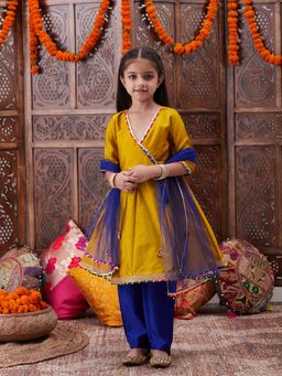 PSPeaches - Girls Mustard Anarkali Kurta With Pant & Dupatta (Set of 3)