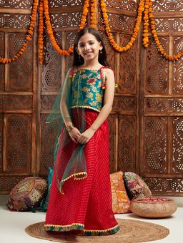 PSPeaches - Girls Green Lehenga With Blouse & Dupatta (Set of 3)