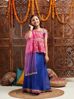 PSPeaches - Girls Blue Lehenga With Blouse & Dupatta (Set of 3)