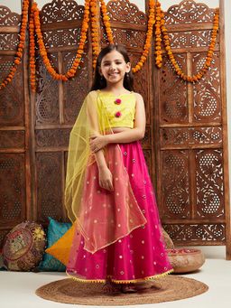 PSPeaches - Girls Pink Lehenga With Blouse & Dupatta (Set of 3)