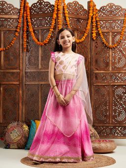 PSPeaches - Girls Pink Lehenga With Blouse & Dupatta (Set of 3)