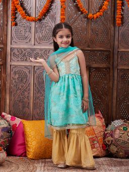 PSPeaches - Girls Turquoise Kurta & Sharara With Dupatta (Set of 3)