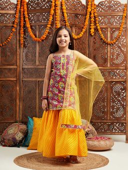 PSPeaches - Girls Maroon Kurta With Sharara & Dupatta (Set of 3)