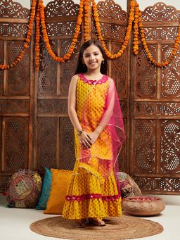 PSPeaches - Girls Yellow Kurta With Sharara & Dupatta (Set of 3)
