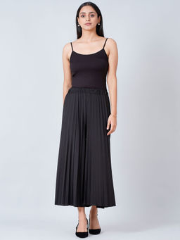 First Resort by Ramola Bachchan - Black Wide Leg Pleated Palazzo