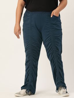 theRebelinme - Plus Size Womens Ink Blue Solid Color Straight Fit Cotton Trouser