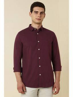 Allen Solly - Men Maroon Slim Fit Solid Full Sleeves Casual Shirt