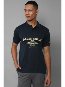 Allen Solly - Mens Navy Blue Graphic Print Polo Neck Graphic T-Shirt