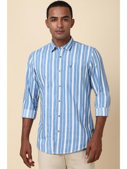 Allen Solly - Men Blue Stripes Full Sleeves Regular Fit Casual Shirt
