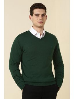 Allen Solly - Men Green Solid V Neck Full Sleeves Sweater