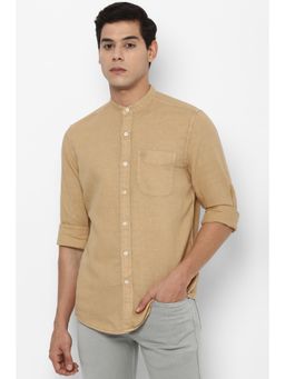 American Eagle - Men Brown Band Collar Linen Shirt