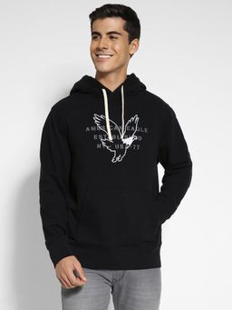 American Eagle - Men Black Super Soft Graphic Hoodie