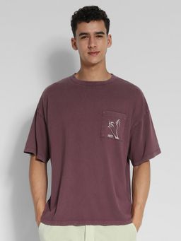 American Eagle - Men Burgundy Oversized Logo Graphic T-Shirt