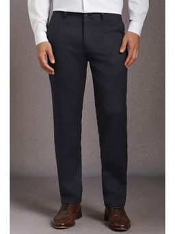 Louis Philippe - Men Black Super Slim Fit Solid Flat Front Formal Trousers