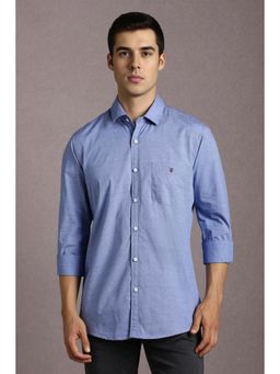 Louis Philippe - Mens Blue Textured Premium Easy Care Slim fit Casual Shirt