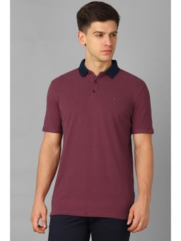 Louis Philippe - Men Red Solid Polo Neck T-shirt