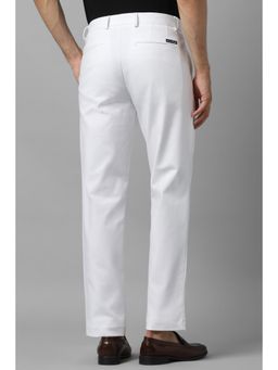 Louis Philippe - Men White Slim Fit Solid Flat Front Casual Trousers