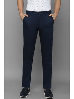 Louis Philippe - Men Navy Slim Tapered Fit Solid Flat Front Casual Trousers