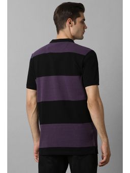 Louis Philippe - Men Black Stripe Polo Neck T-shirt