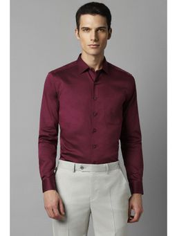 Louis Philippe - Men Maroon Slim Fit Solid Full Sleeves Formal Shirt