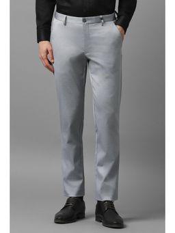Louis Philippe - Men Grey Slim Tapered Fit Textured Flat Front Formal Trousers