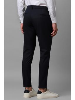 Louis Philippe - Men Navy Blue Slim Fit Stripe Flat Front Casual Trousers