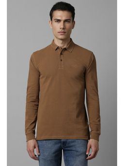Louis Philippe - Men Brown Solid Collar Neck Polo T-Shirt