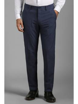 Louis Philippe - Men Navy Blue Slim Fit Stripes Flat Front Formal Trousers