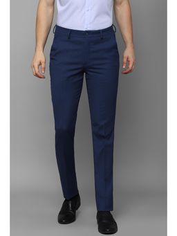 Louis Philippe - Men Navy Blue Slim Fit Solid Flat Front Formal Trousers
