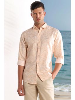 Louis Philippe - Men Beige Slim Fit Print Full Sleeves Casual Shirt