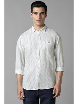 Louis Philippe - Men White Slim Fit Print Full Sleeves Casual Shirt