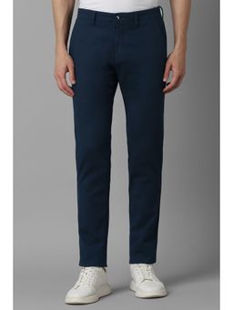 Louis Philippe - Men Navy Super Slim Fit Solid Flat Front Casual Trousers