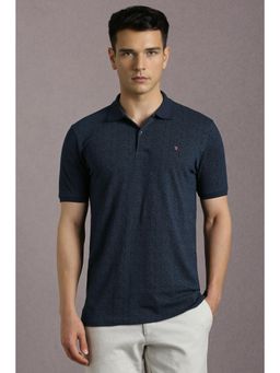 Louis Philippe - Men's Navy Blue Polo T-Shirt with Textured Geometric Pattern