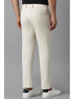 Louis Philippe - Men Cream Slim Tapered Fit Solid Flat Front Casual Trouser