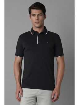 Louis Philippe - Men Solid Polo Neck T-Shirt - Black