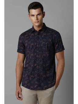 Louis Philippe - Men Black Slim Fit Printed Half Sleeves Casual Shirt