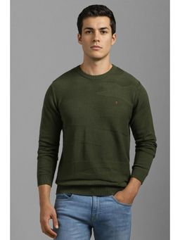 Louis Philippe - Men Olive Print Crew Neck Full Sleeves Sweater