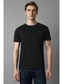 Louis Philippe - Men Black Solid Crew Neck T-Shirt