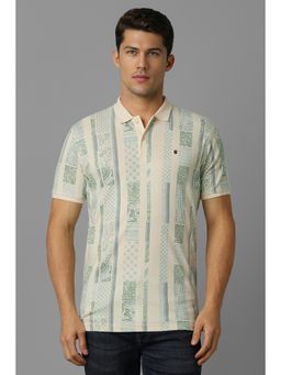 Louis Philippe - Men Cream Print Collar Neck Polo T-Shirt