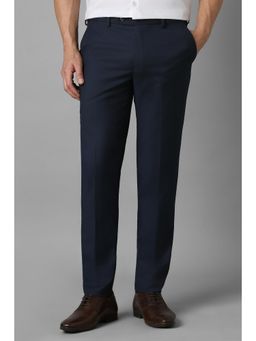 Louis Philippe - Men Navy Slim Fit Textured Flat Front Formal Trousers