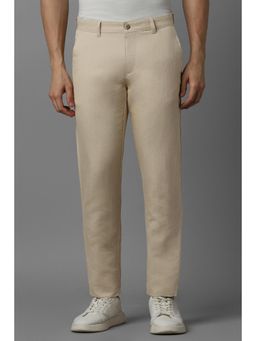 Louis Philippe - Men Beige Slim Tapered Fit Solid Flat Front Casual Trouser