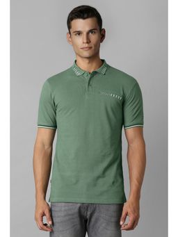 Louis Philippe - Men Green Solid Collar Neck Polo T-Shirt