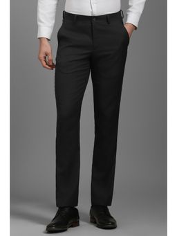Louis Philippe - Men Black Slim Tapered Fit Textured Flat Front Casual Trouser