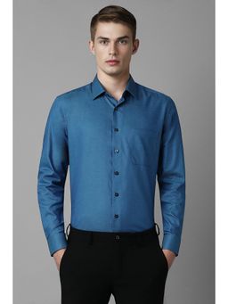 Louis Philippe - Men's Blue Slim Fit Solid Full Sleeves Formal Shirt