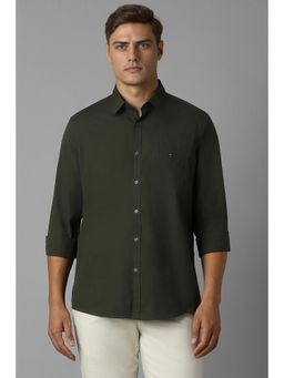 Louis Philippe - Men Olive Slim Fit Solid Full Sleeves Casual Shirt