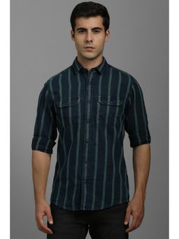Louis Philippe - Men Navy Slim Fit Stripe Full Sleeves Casual Shirt