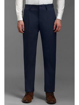 Louis Philippe - Men Navy Slim Fit Textured Flat Front Formal Trousers