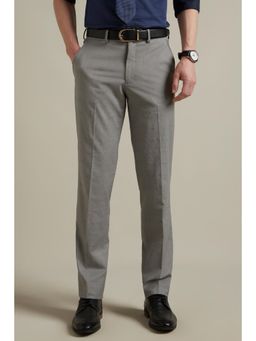 Louis Philippe - Men Grey Regular Fit Checks Flat Front Formal Trouser