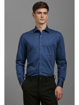 Louis Philippe - Men Navy Blue Classic Regular Fit Printed Full Sleeves Formal Shirt